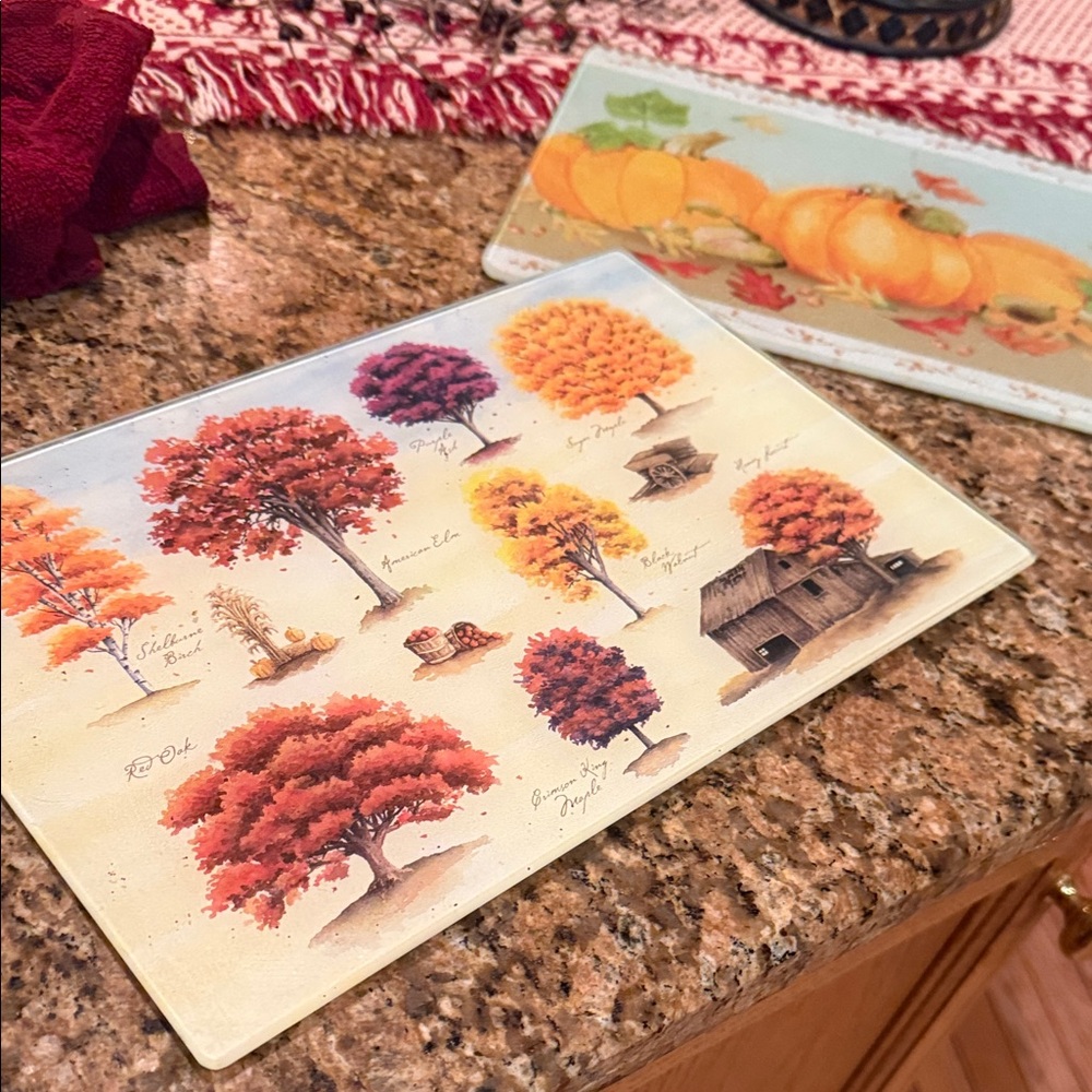Autumn Tree and Pumpkin Glass Cutting Boards